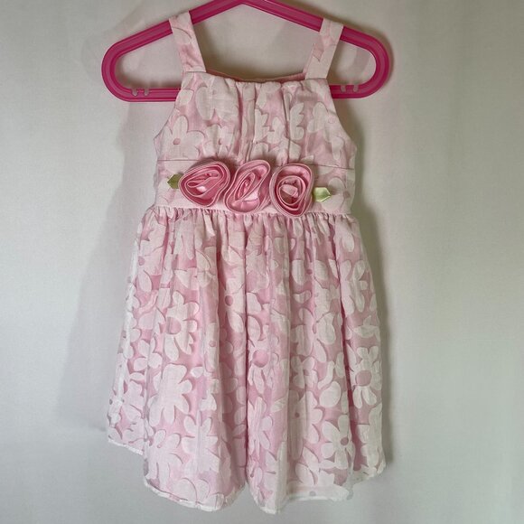 Youngland Little Girls Size 2T Sleeveless All Lace A-Line Dress White/Pink Lined